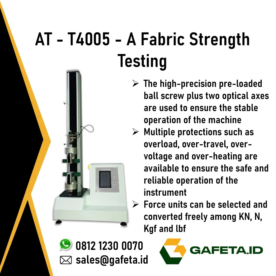 AT-T4005 Fabric Strength Tester | Alat Cek Kekuatan Tarik & Sobek Kain
