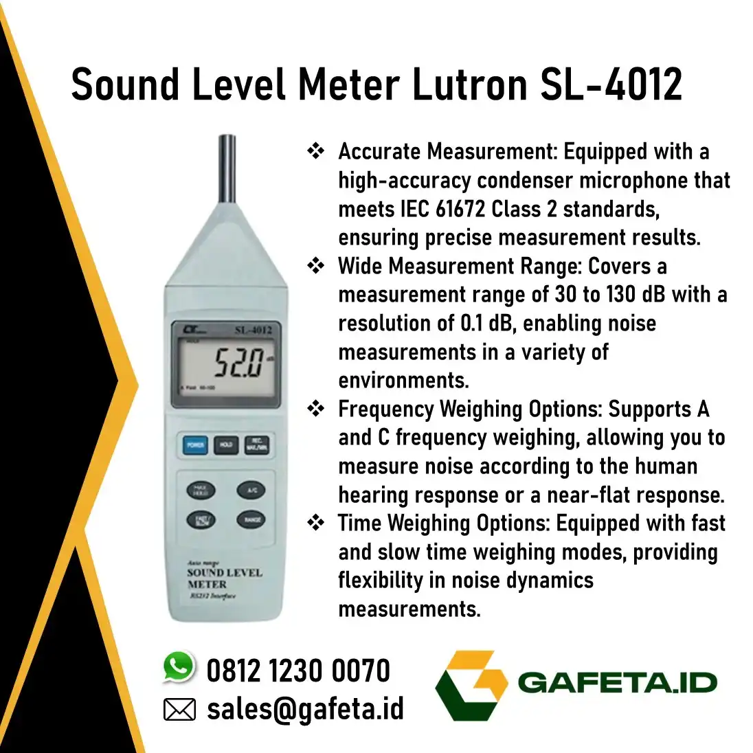 Jual Sound Level Meter Lutron SL-4012, Alat Uji Kebisingan Lingkungan