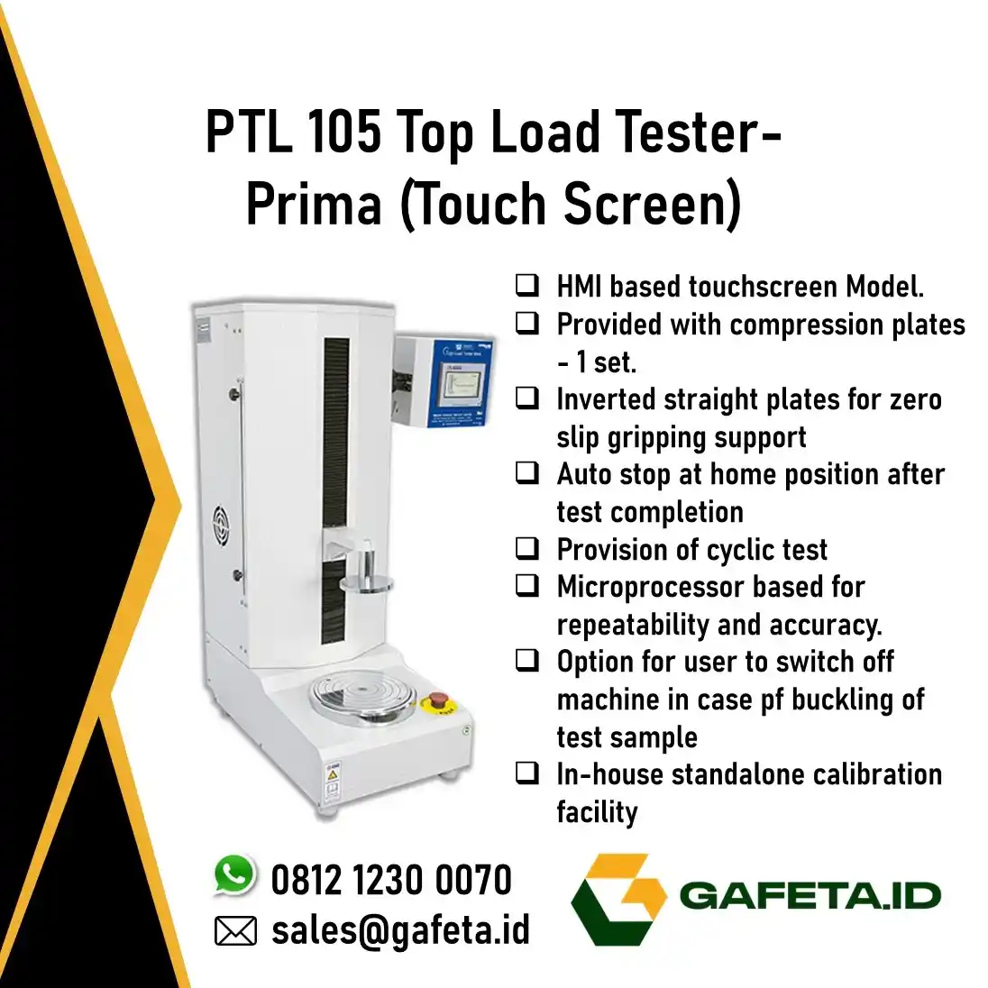Top Load Tester Prima untuk Uji Tekanan / Beban Vertikal Kemasan Otomatis