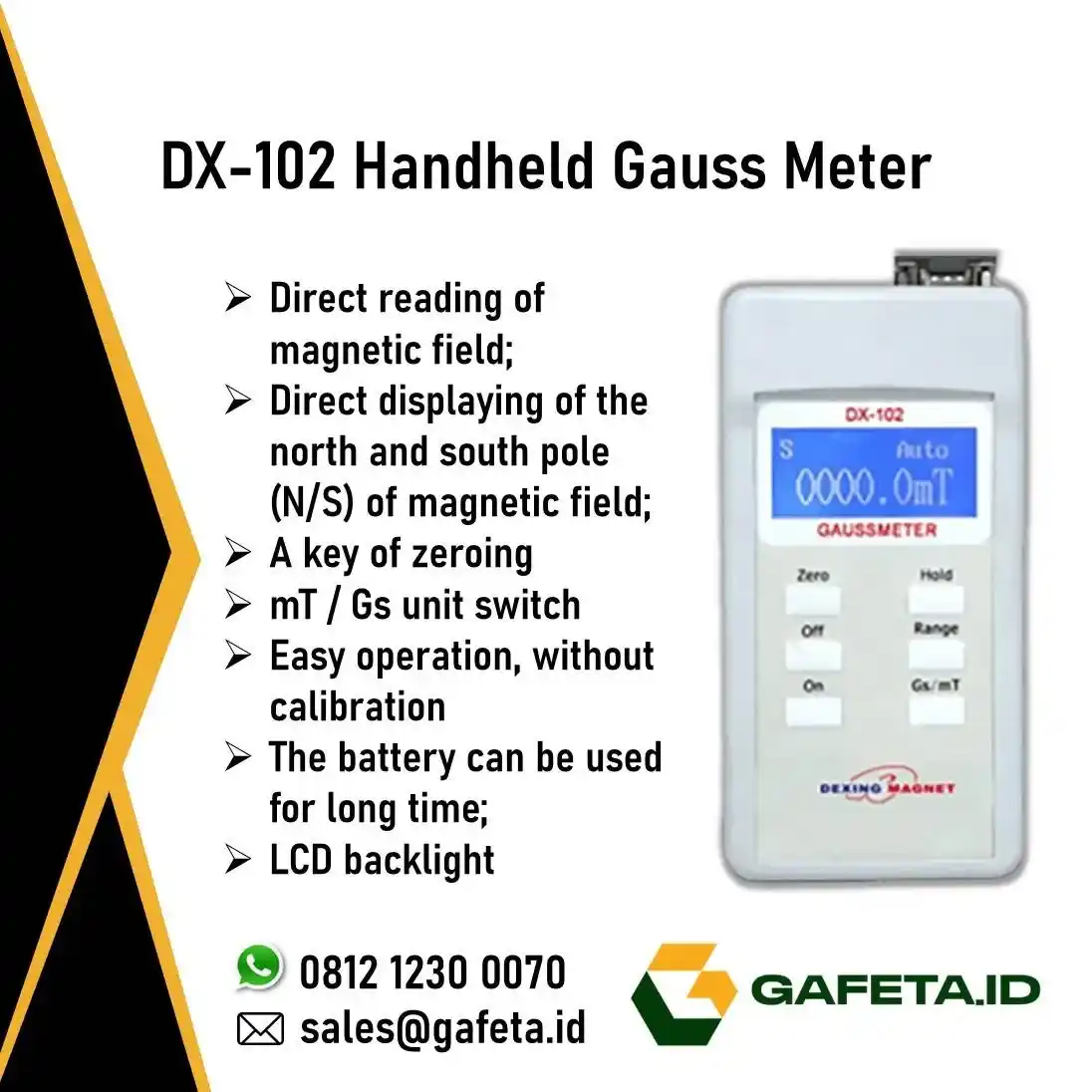 Jual DX-102 DC Gaussmeter Genggam Portable untuk Ukur Medan Magnet